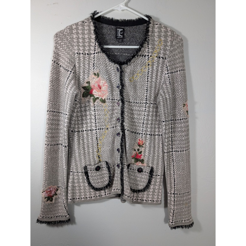 Tricot Chic art to‎ wear knit Embroidered cardigan made in Italy Size 8